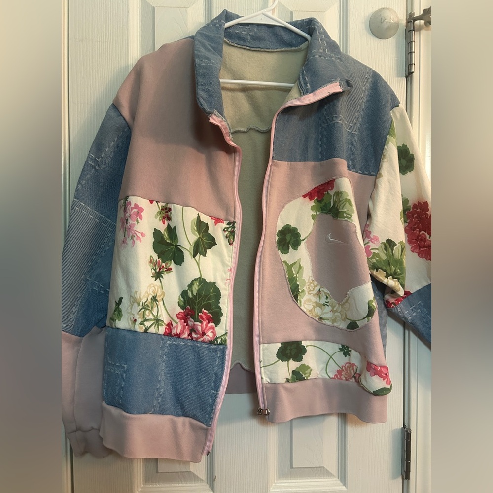 Floral Patchwork Jacket - Pink, Blue, and Cream handmade ooak